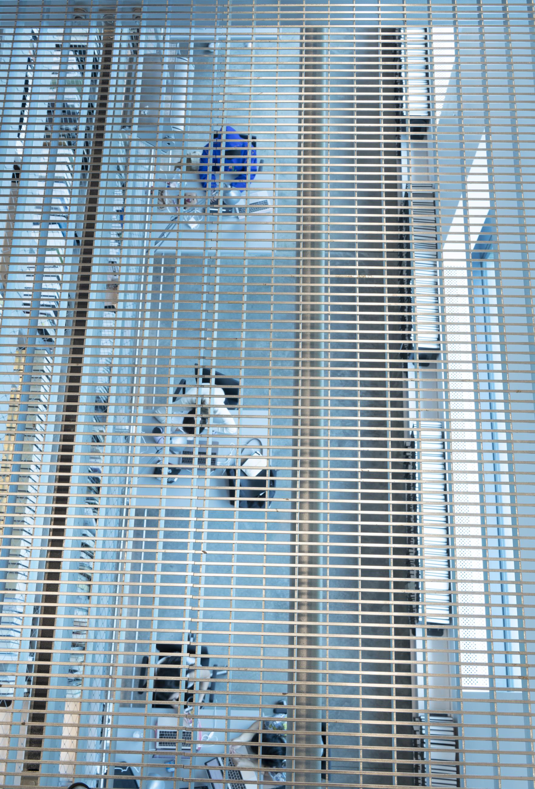 Lightweight metal grating keeps the Cornell stacks visually and climatically open